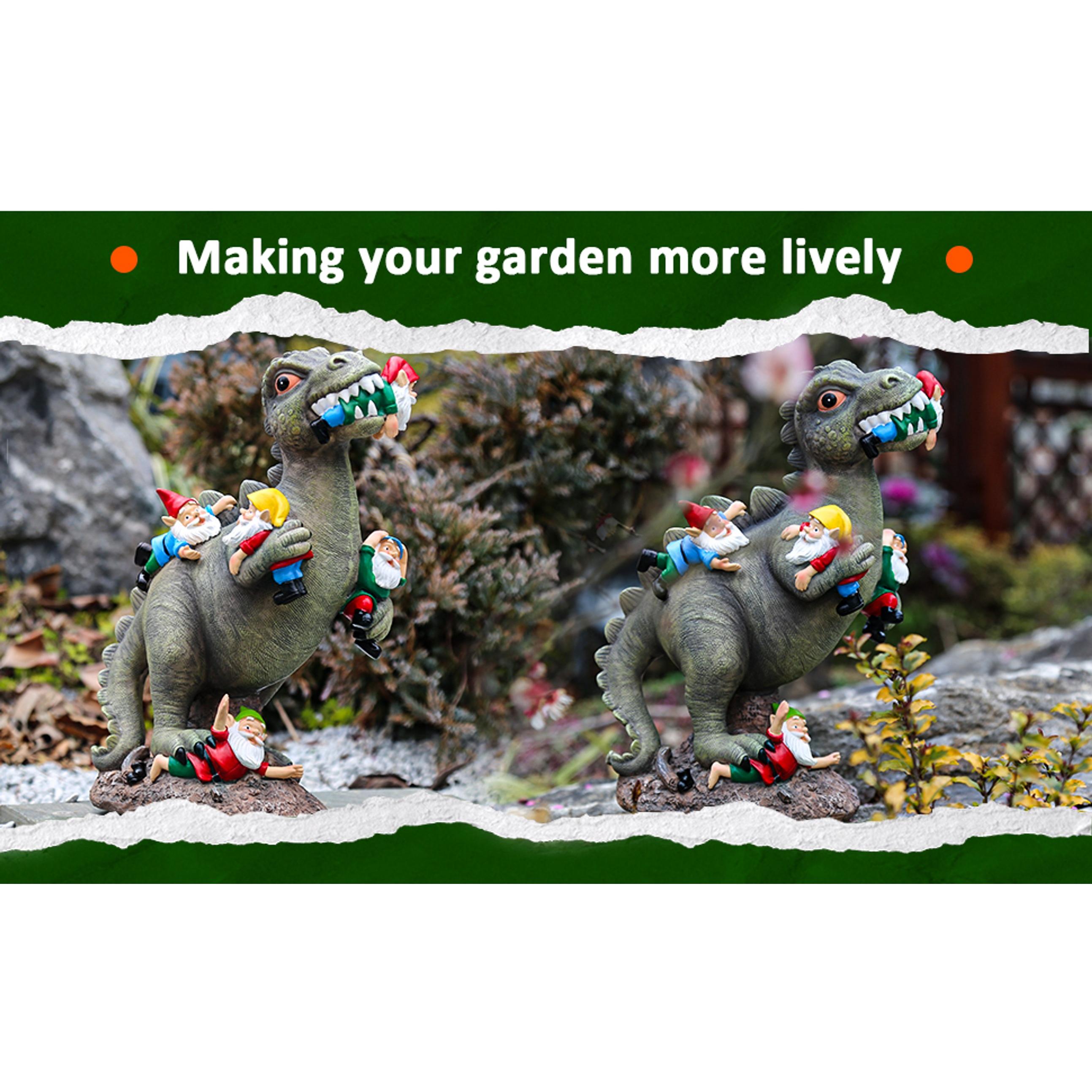 Garden Gnomes Statues Yard Decorations Outdoor Garden Decor, 14” Dinosaur Gnomes Garden Statues, Patio, Lawn Ornament, Gardening Gifts for Women for Housewarming