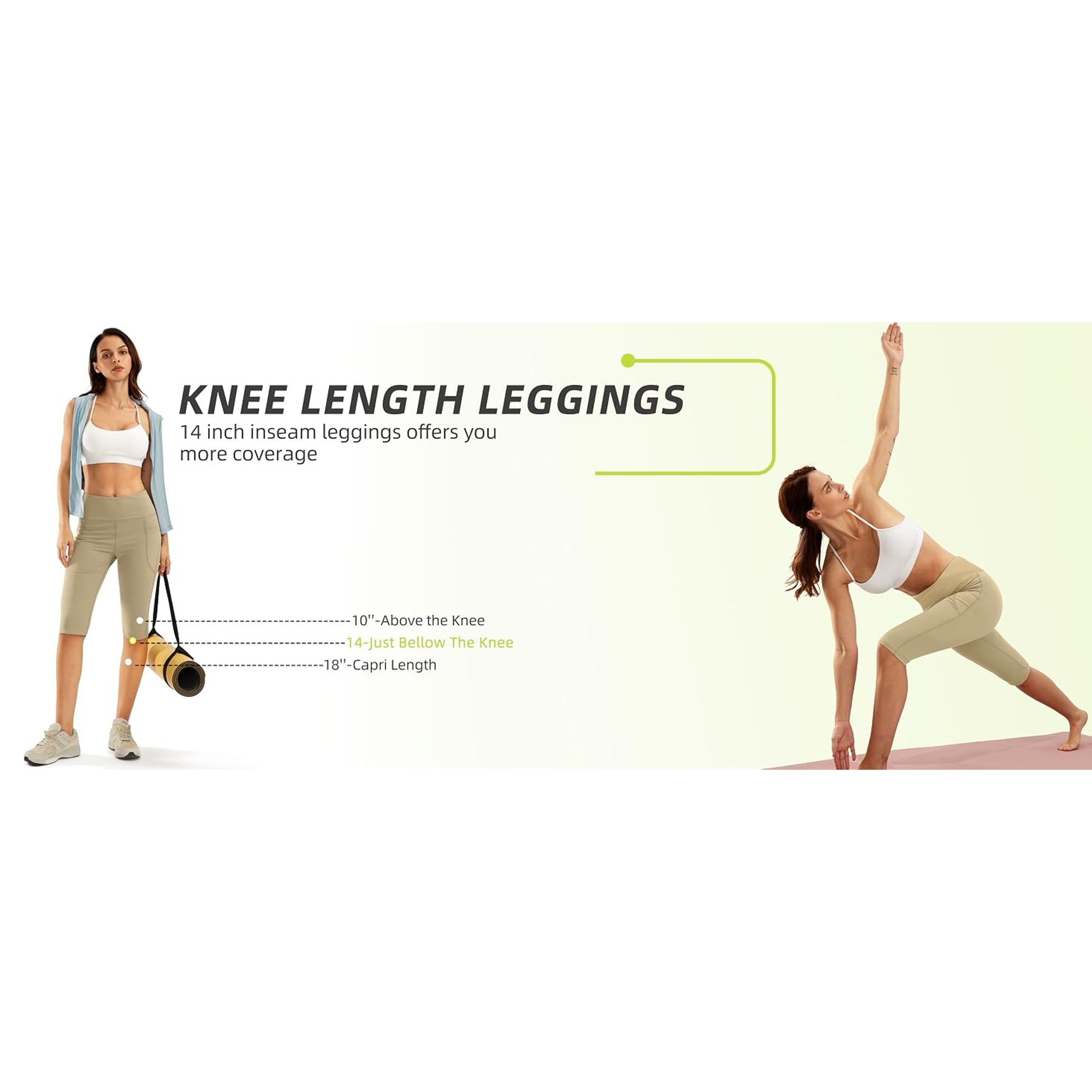 Women's High Waisted Knee Length Capri Leggings with Pockets for Workout Exercise YogaGift