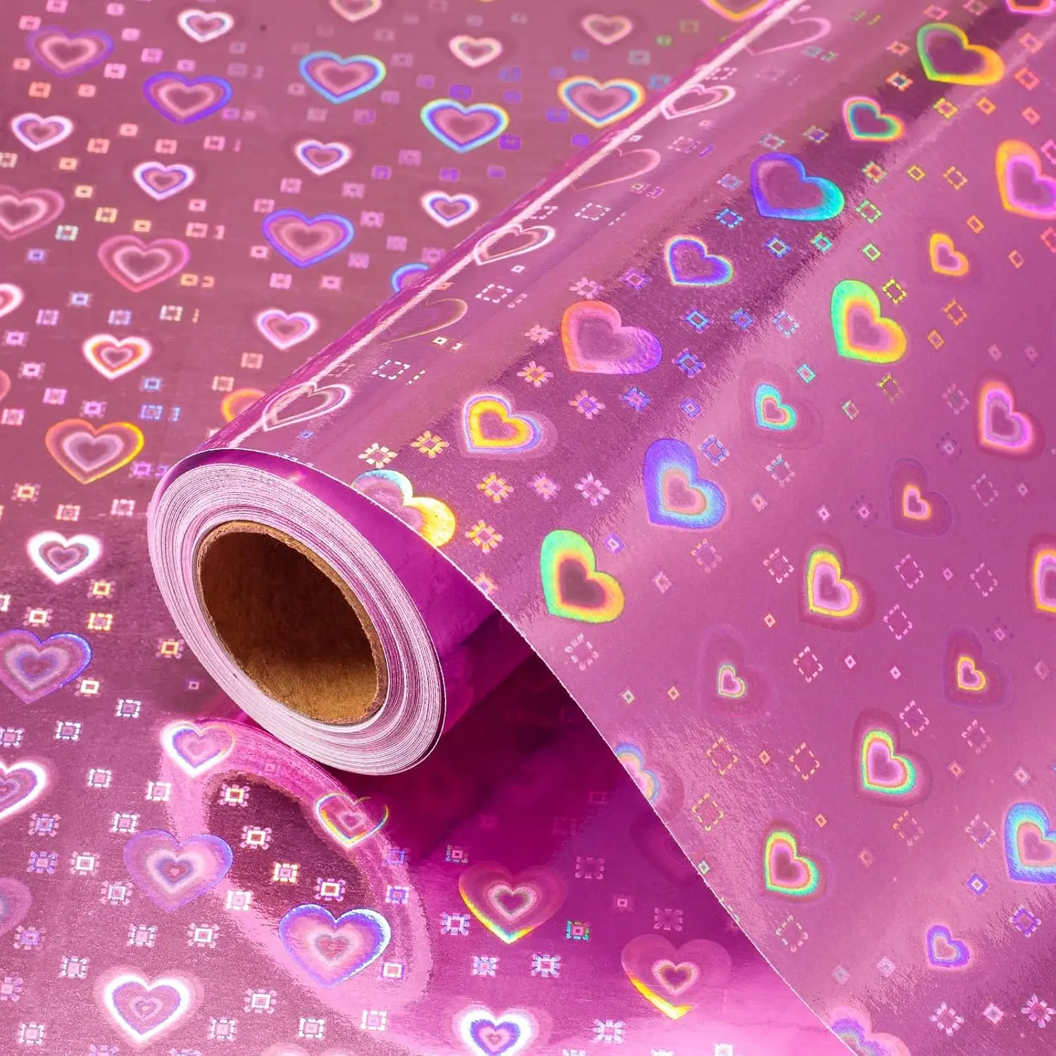 Wrapping Paper, Valentines Day Wrap Paper, Girly Iridescent Hearts Love Wrapping Paper for Lovers Anniversary, Bridal Shower, Birthday, Romantic Occasions (17 Inch X 33 )