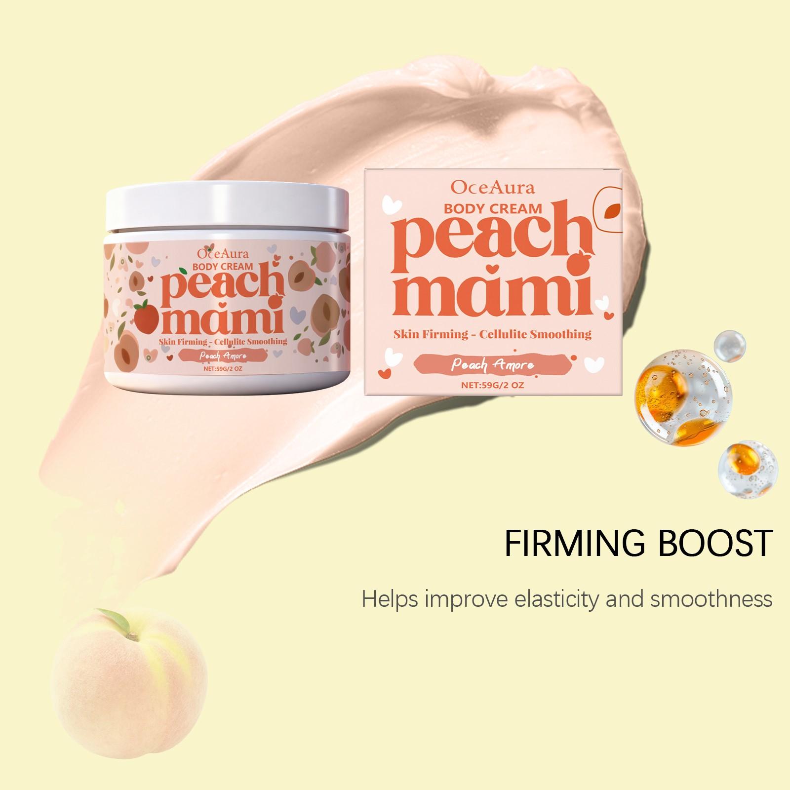 Peach Mami Firming Body Cream, Caffeine & Hyaluronic Acid for Smooth, Glowing, Hydrating Skin, Moisturizing & Nourishing Formula, Body Care