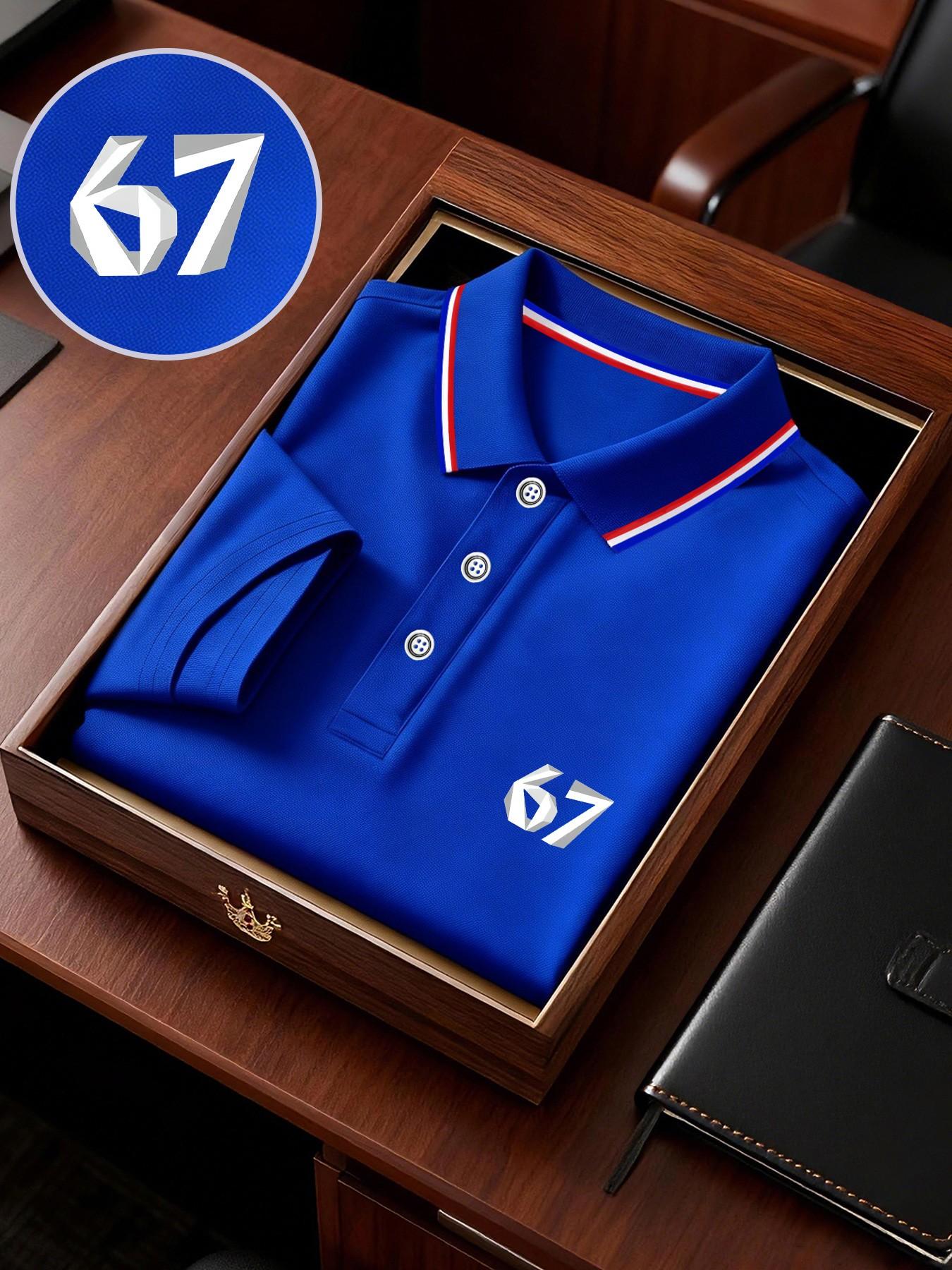 Men's Geometric Print Polo Shirt, Loose-Fit Short Sleeve, Breathable Elastic Fabric, Casual Business Tee, Spring Summer Outdoor Wear