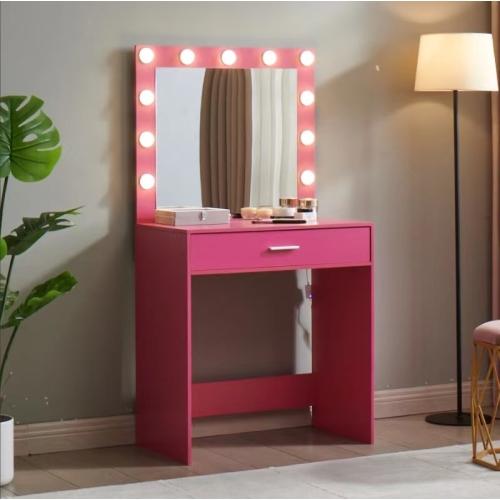 [Bellawave] Vanity Desk with Mirror and Lights, Dressing Table with Large Drawer, 1 Level Storage Dresser & 3 Lighting Modes Adjustable Brightness, Suitable for Bedroom(Pink)
