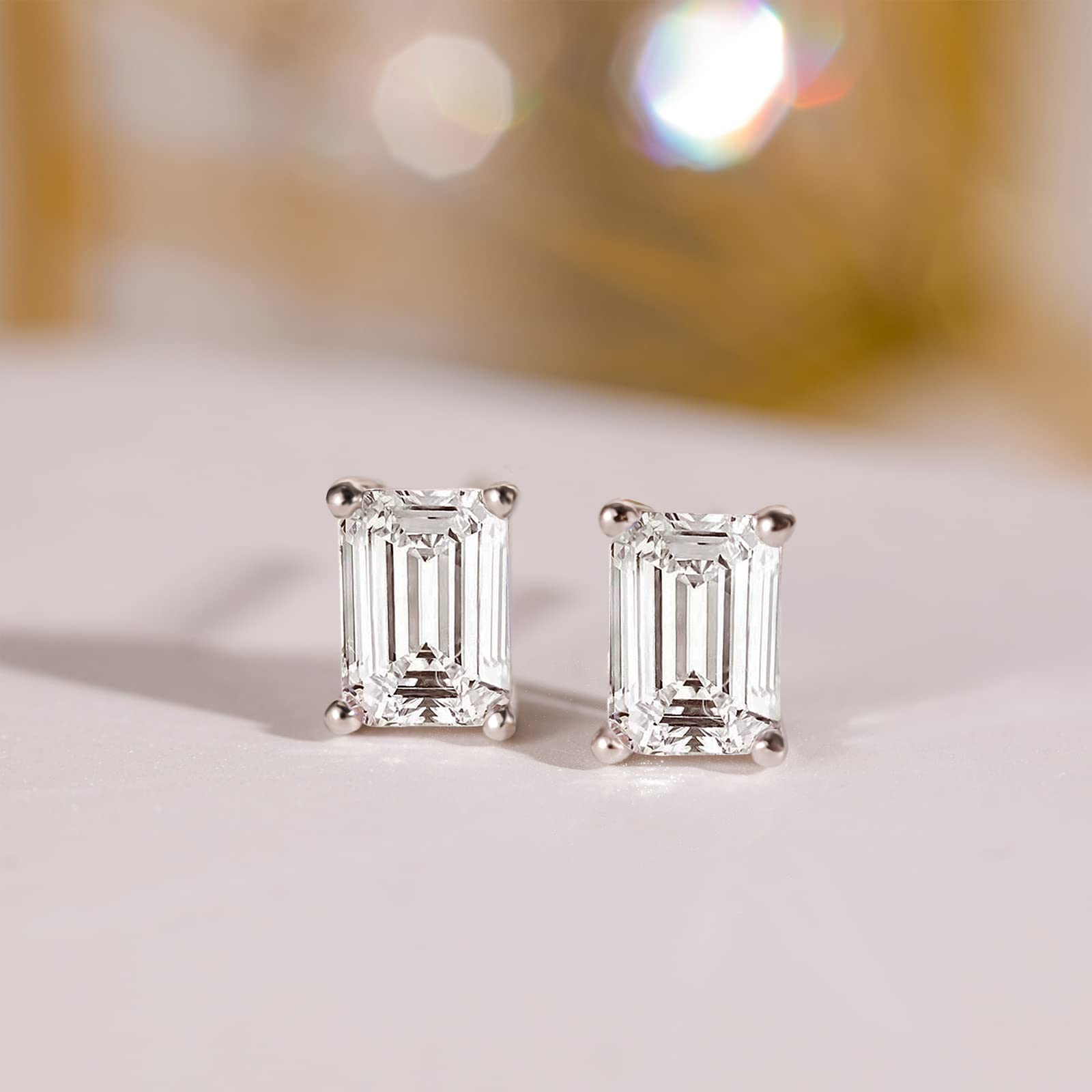 EAMTI 1CT*2 Emerald Cut 925 Sterling Silver Cubic Zirconia Stud Earrings for Women CZ Stud Small Cute Earrings Hypoallergenic