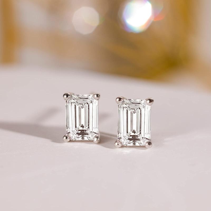 EAMTI 1CT*2 Emerald Cut 925 Sterling Silver Cubic Zirconia Stud Earrings for Women CZ Stud Small Cute Earrings Hypoallergenic