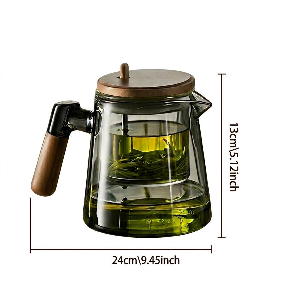 Glass Teapot with Removable Infuser Strainer & Wooden Handle - Borosilicate Heat Resistant Loose Leaf Tea Brewer for Office & Home Glass Teapot Set
