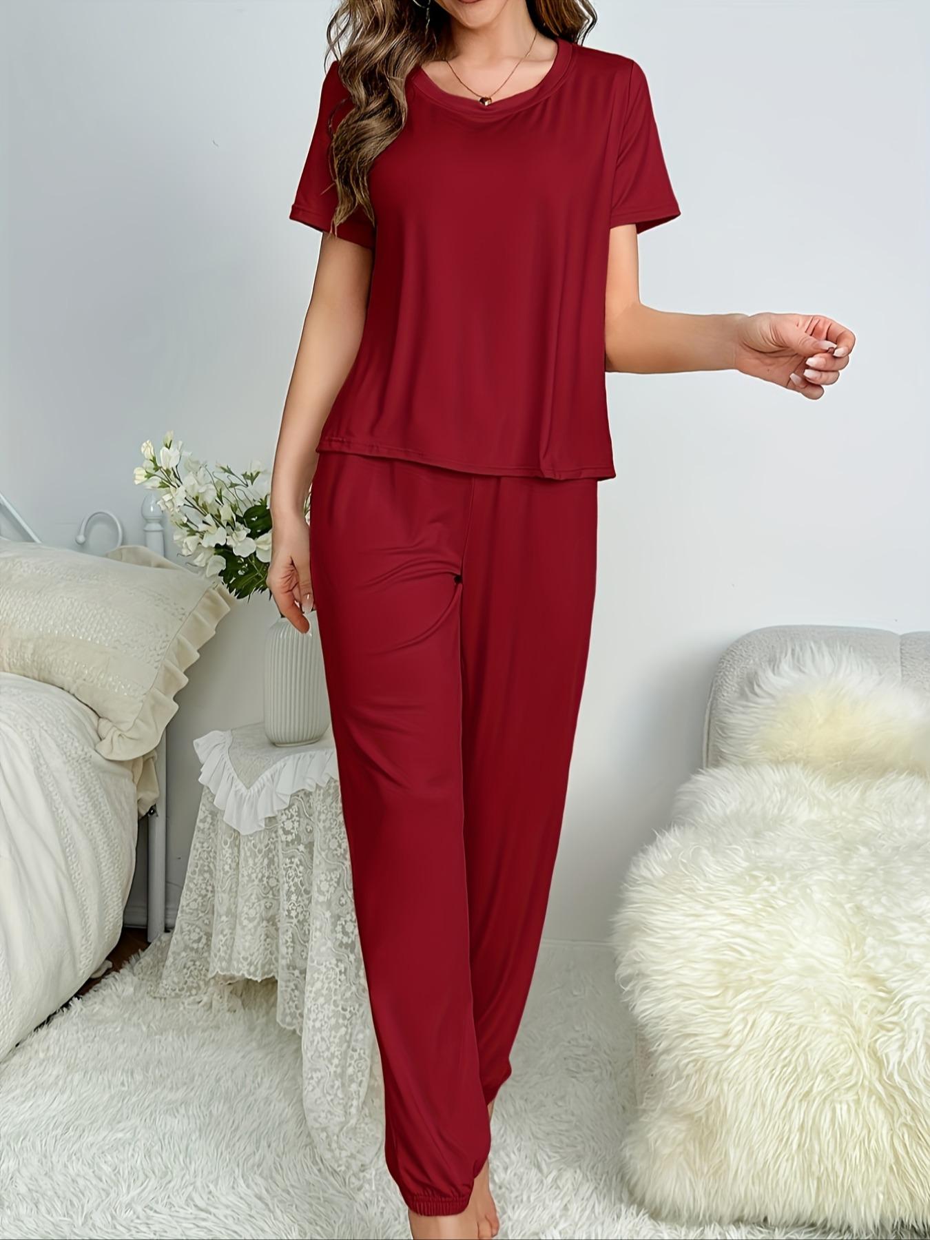 Ultra-Soft 2-Piece Lounge Set: Women's Comfy Short Sleeve Tee & Jogger Pants - Perfect for Sleep, Home, or Casual Outings
