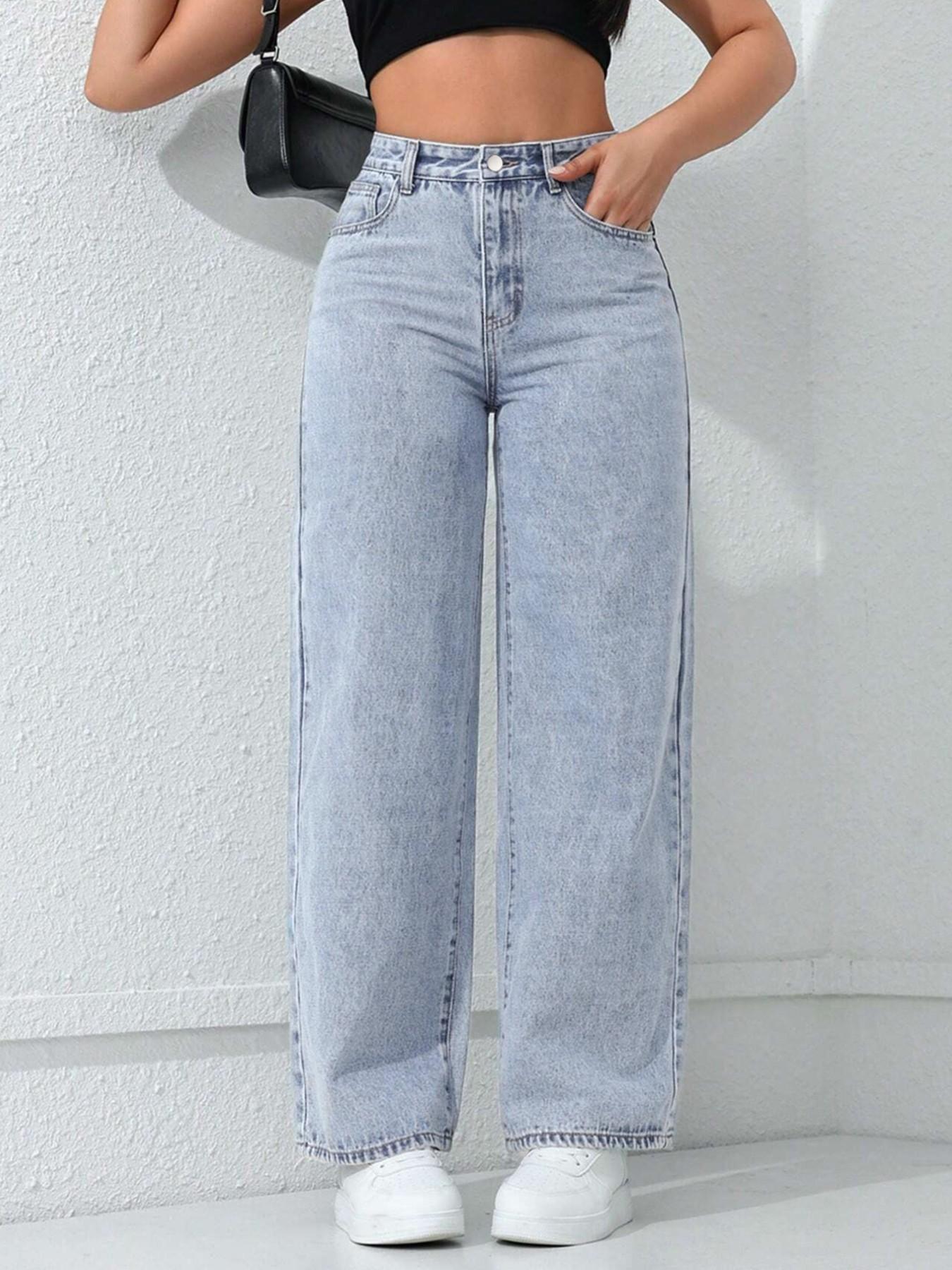 Spring Summer New Women's Pants Light Blue High Waist Elastic Light Wash Denim Jeans Casual Vacation Daily Everyday Versatile Wide Leg Pants