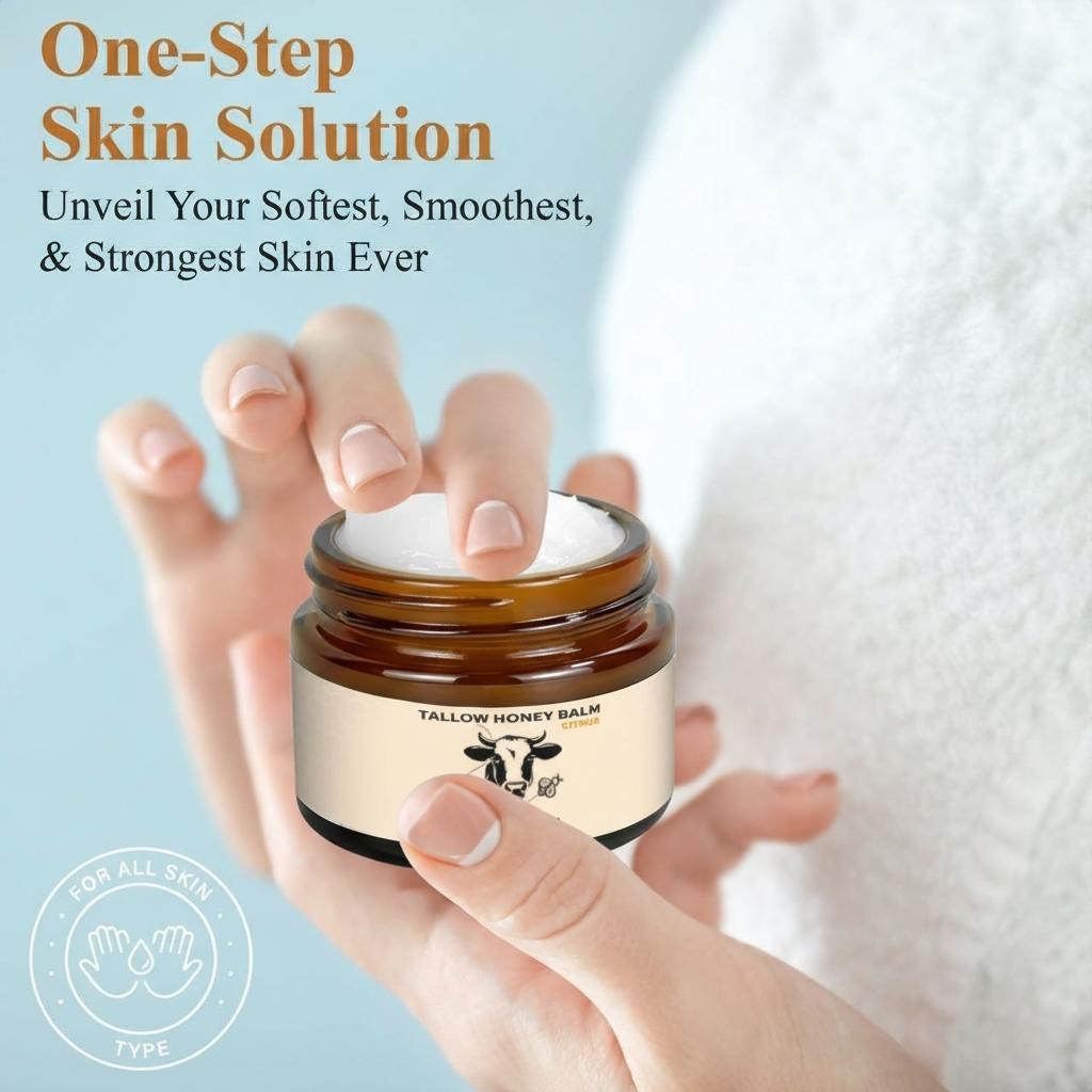 Organic Grass-Fed Beef Tallow Balm with Raw Honey - Handmade All-Natural Moisturizer for Soft, Smooth, Radiant Skin Hydrating Balm