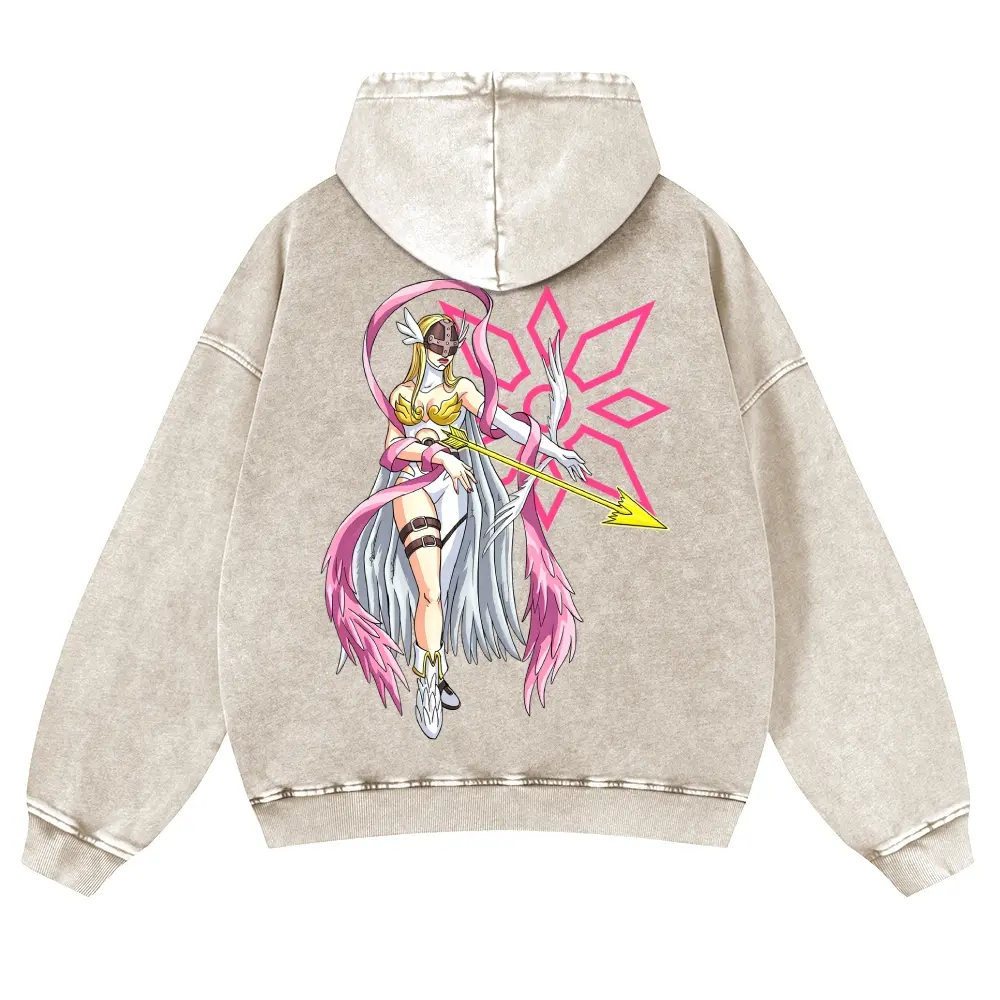 Unisex Pattern of Angewomon's Holy Arrow and Holy Crest Graphic Washed hoodie Personalized Pattern Y2k Clothing Round Neck Washed hoodie,Women's Clothing 100% Cotton, Menswear, Top, Vintage Style,Summer Casual Oversized
