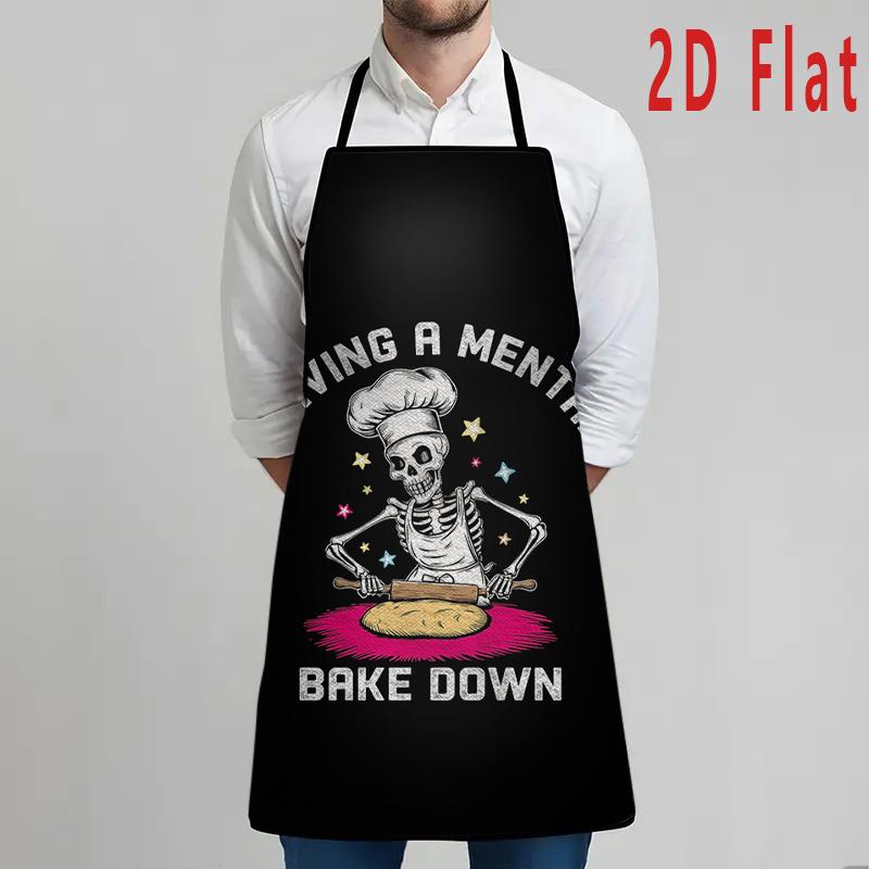 1pc 2D Flat 23.62X31.5inch Skull Print Apron, Stylish Home Workwear, Durable Barbecue Apron, Washable And Reusable, Kitchen And Restaurant Supplies, Work Apron, Party Apron, Suitable for Kitchen And Restaurant, Gardening, Painting, New Year Gift