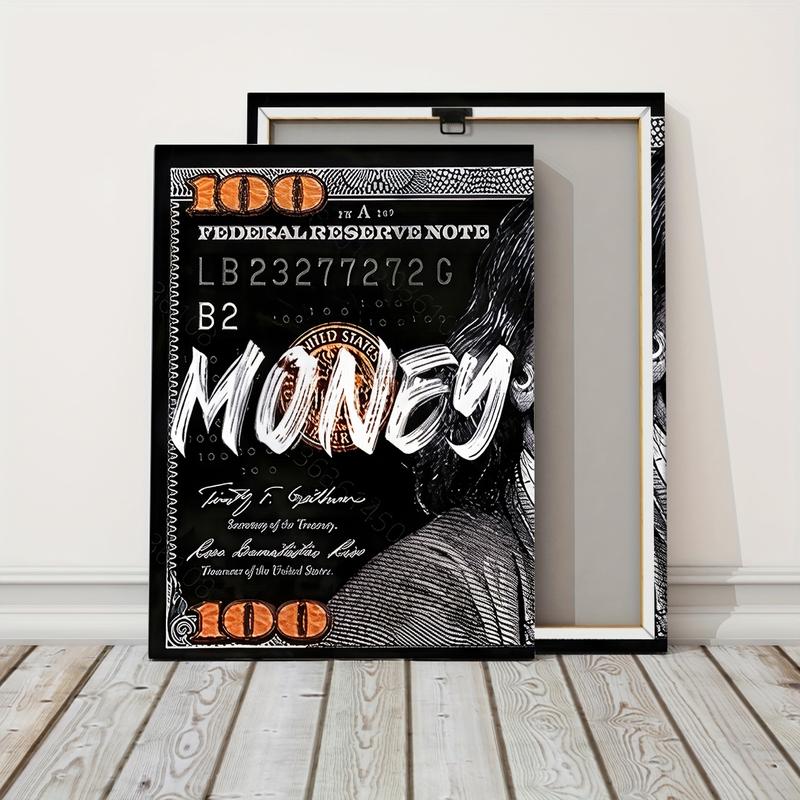 3 Counts/set Wooden Framed Money Makes Money Canvas Posters, Money Wall Art, Inspirational Dollar Bill Pop Art, Modern Home Decor, Wall Decor Living Room, Bedroom, Gift for Friends and Family, Waterproof Canvas, Wall Decor, Ready To Hang
