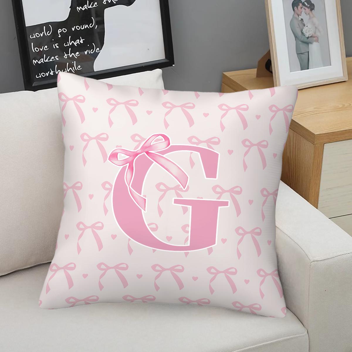 Pink Romantic Ballet Bow Full Alphabet Initial Throw Pillow with Insert, Coquette Aesthetic Decorative Pillow for Sofa, Bay Window, Patio, Cafe, All Season Use, Back Support Cushion, Ideal Housewarming Birthday Christmas Gift