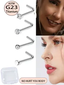 Set of 4 F136 Titanium 20G Trendy Punk Nose Studs for Women, Including Screws, Nostril Studs, Hoop Nose Rings, And Septum Piercing Jewelry