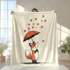 1Pc Cute Fox And Maple Leaf Patterned Blanket, Soft And Warm, Suitable For All Seasons For Sofa, Bed, Camping, Travel, And Office Decor - A Cozy Autumn Home Gift, Perfect For Thanksgiving, Halloween, And Christmas, Gift Blanket