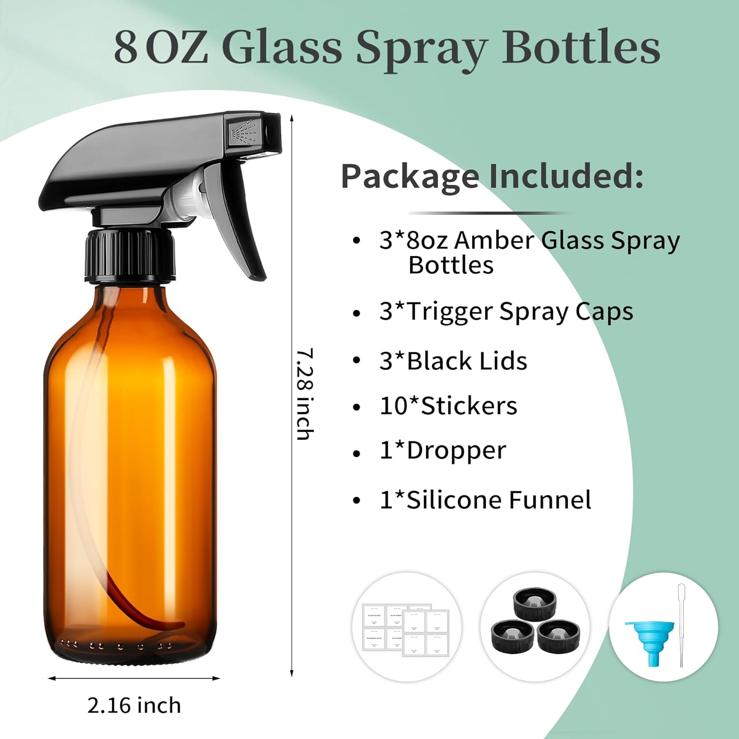 8oz  Glass  Bottles,3 Pack Glass  Bottles Refillable Empty Bottle with Adjustable Nozzle, Bottle for Essential Oils,Cleaning Solutions,Pets,Hair Mister,Gardening
