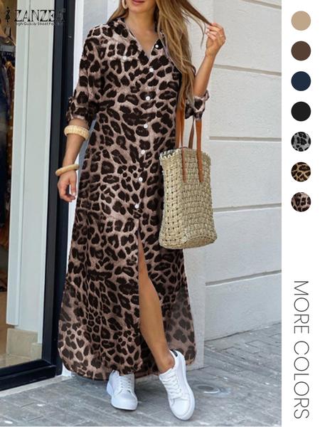 Women's Leopard Print Button Front Flap Pocket Shirt Dress, Casual Curved Hem Long Sleeve Collared Long Dress for Daily Wear, Ladies Clothes for All Seasons Women's Leopard Print Button Front Flap Pocket Shirt Dress, Casual Curved Hem Long Sleeve Collared Long Dress for Daily Wear, Ladies Clothes for All Seasons
