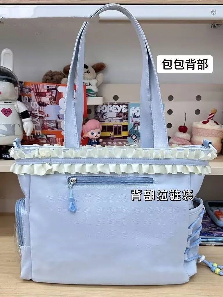 New Nylon/Polyester Ita Bag for Lolita Girls - Transparent Large-Capacity Shoulder Tote, Crossbody, DIY Display Casual Handbag
