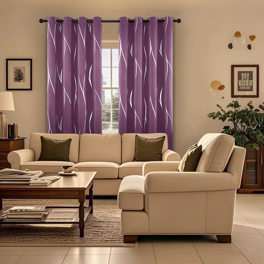 2-Piece Silver Wave Textured Printed Blackout Curtains, Insulating Light-Blocking Drapes, Modern Luxurious Bedroom & Living Room Decor for Home Living Room Decor
