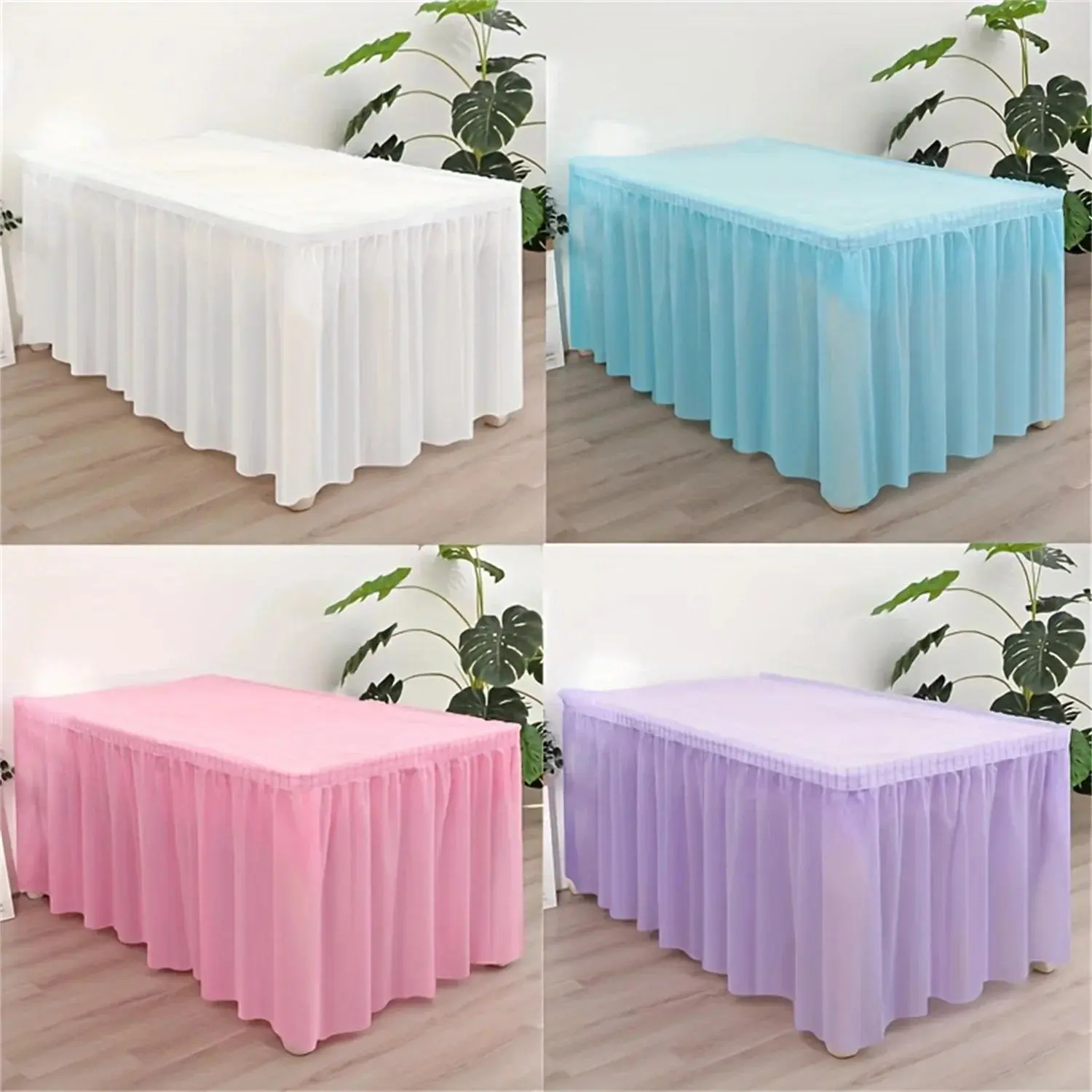 Tablecloth Set Disposable Solid Color Table Cover Table Skirts Rectangular Paper Table Covers With Long Skirting For Party