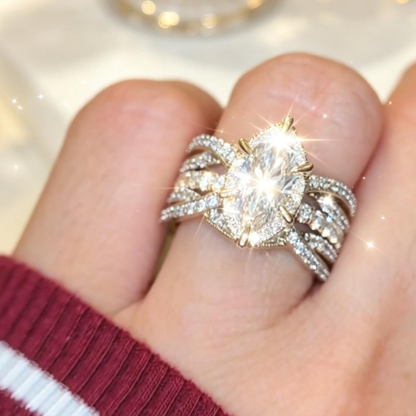 2pcs Stackable Marquise Cubic Zirconia Ring Set - Vintage Infinity Design with Pave Accents, Ideal for Bridal & Formal Occasions