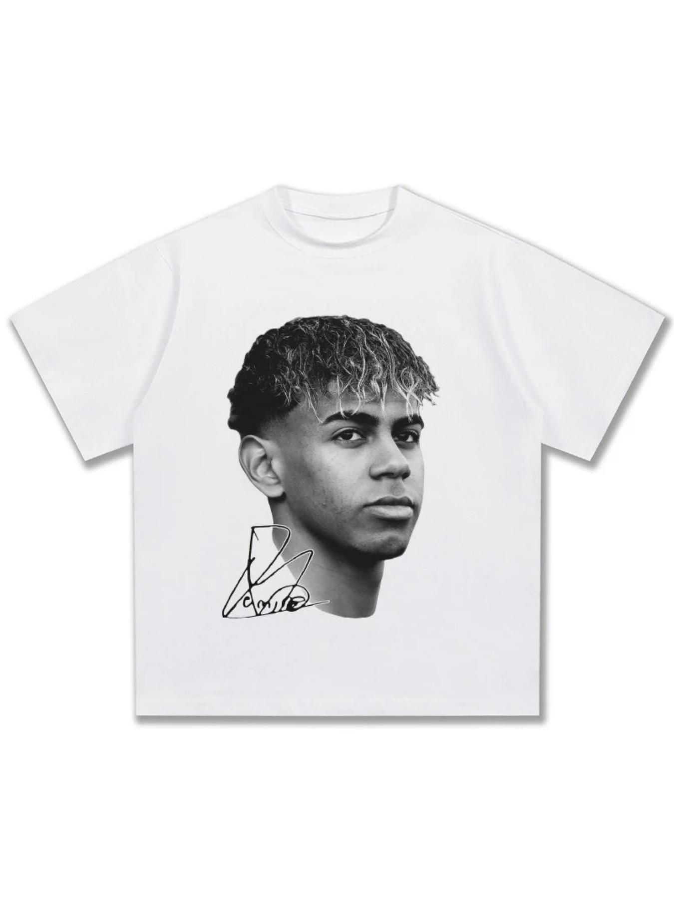 2026 New Men's Top American Hip Hop Yamal American Fashion Retro Printed T-shirt Short Sleeve Street Wear Men's and Women's T-shirt Men's Top