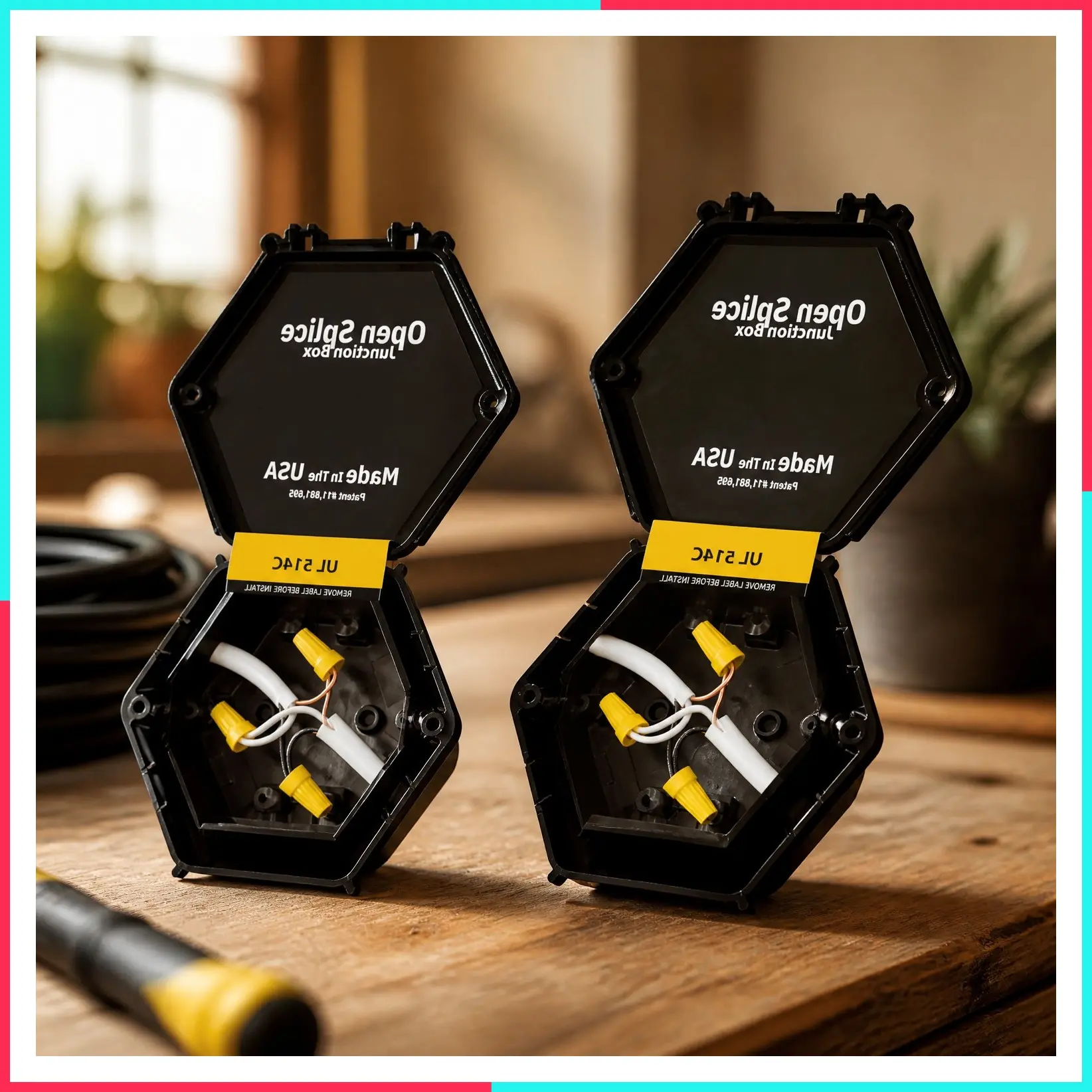 Splice Junction Box 2-Pack UL 514C One-Piece Polycarbonate Code-Approved Durable DIY Electrical Enclosure Black Fast Installation Safe Wiring Connections