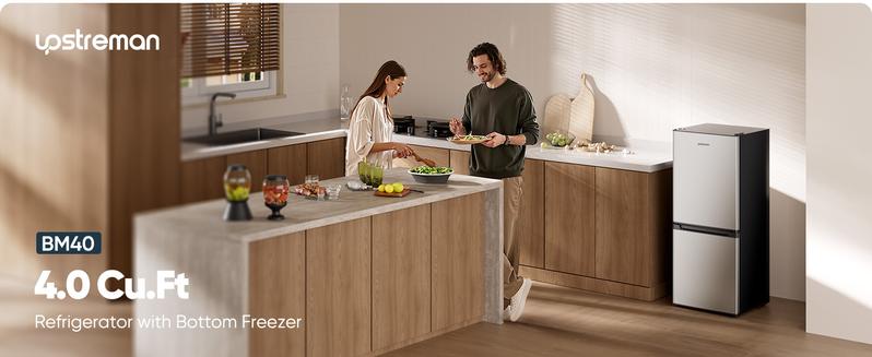 Upstreman mini fridges BM40 Small Refrigerator with Bottom Freezer Double Door Mini Fridge for Kitchen Apartment Dorm Office Space-Smart Design Precision Cooling Whisper-Quiet Efficient Customizable Storage 2.75 Cu.Ft + 1.27 Cu.Ft