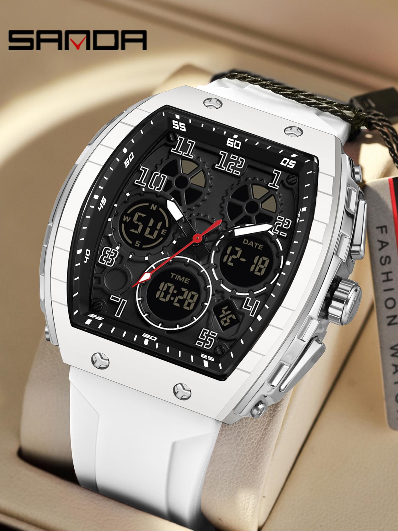 Men's Fashion Digital Analog Watch, Casual Sporty Quartz Digital Watch with Luminous Dial & Alarm Function, Waterproof Watch with Digital Display for Men with Box