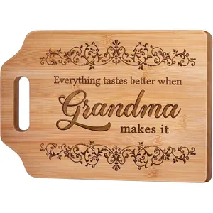 AceThrills Grandma Gifts for Grandma Birthday Gift from Grandkids - Engraved Bamboo Cutting Board 12.3"L x 8.7"W x 0.4"Th (Everything Tastes Better)
