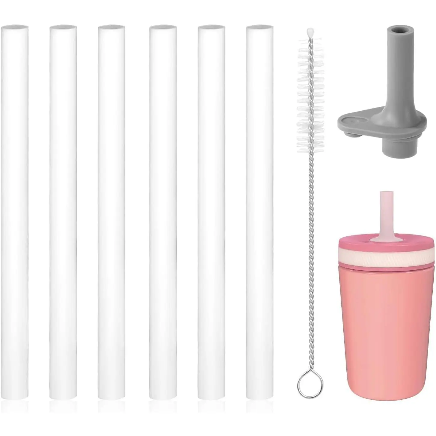 Straws Compatible with  Kelso 15 oz Water Bottle, 6 count  Straws with Cleaning Brush for  Kelso 15 oz and 12 oz Cups