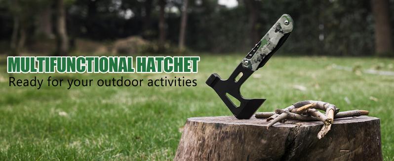 #JumpstartSale FLISSA Camping Axe Hammer Multitool, Hatchet Multi Tool Camo Stainless Steel, EDC Hiking Survival Multi Function Tool Pocket Knife with Sheath