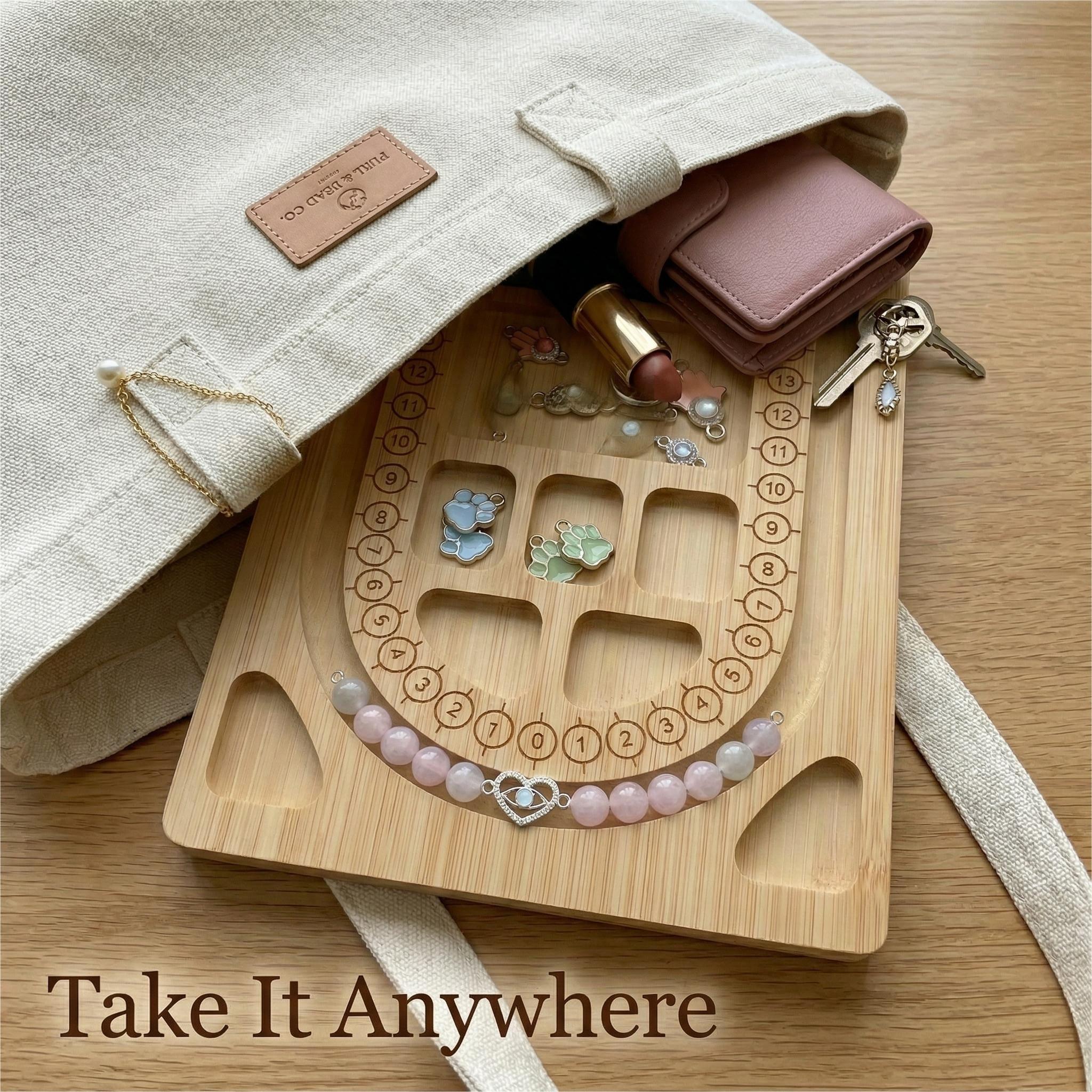 Mini Bead Board for Jewelry Making, Portable Bracelet & Necklace Design Tray, Compact Bamboo Beading Board for Travel DIY