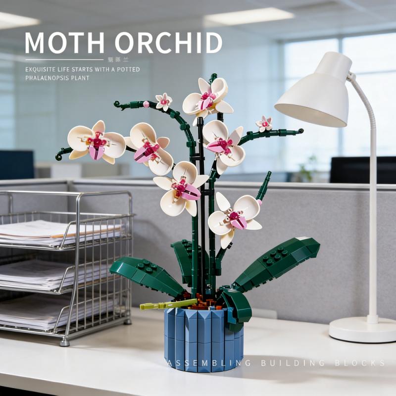 orchid set botanical collection flowers adult building kit fake orchid plant home decor flower mothers day gift for her  never wilt flowers desk ornament Orchid 10311  Orchid 608 Pieces Orchid Gift for Her