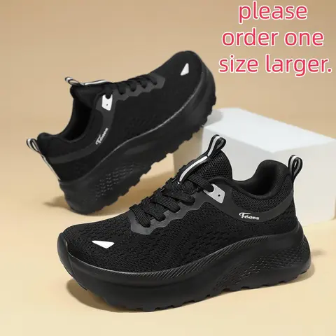 Women's Fashion Wide Toe Sneakers, Breathable Mesh, Thick Sole, Shock Absorption, Lightweight, Sporty Style, All Seasons, Medium Width, Athletic Casual Sneakers.The upper fabric has limited stretch, so we recommend ordering one size larger.