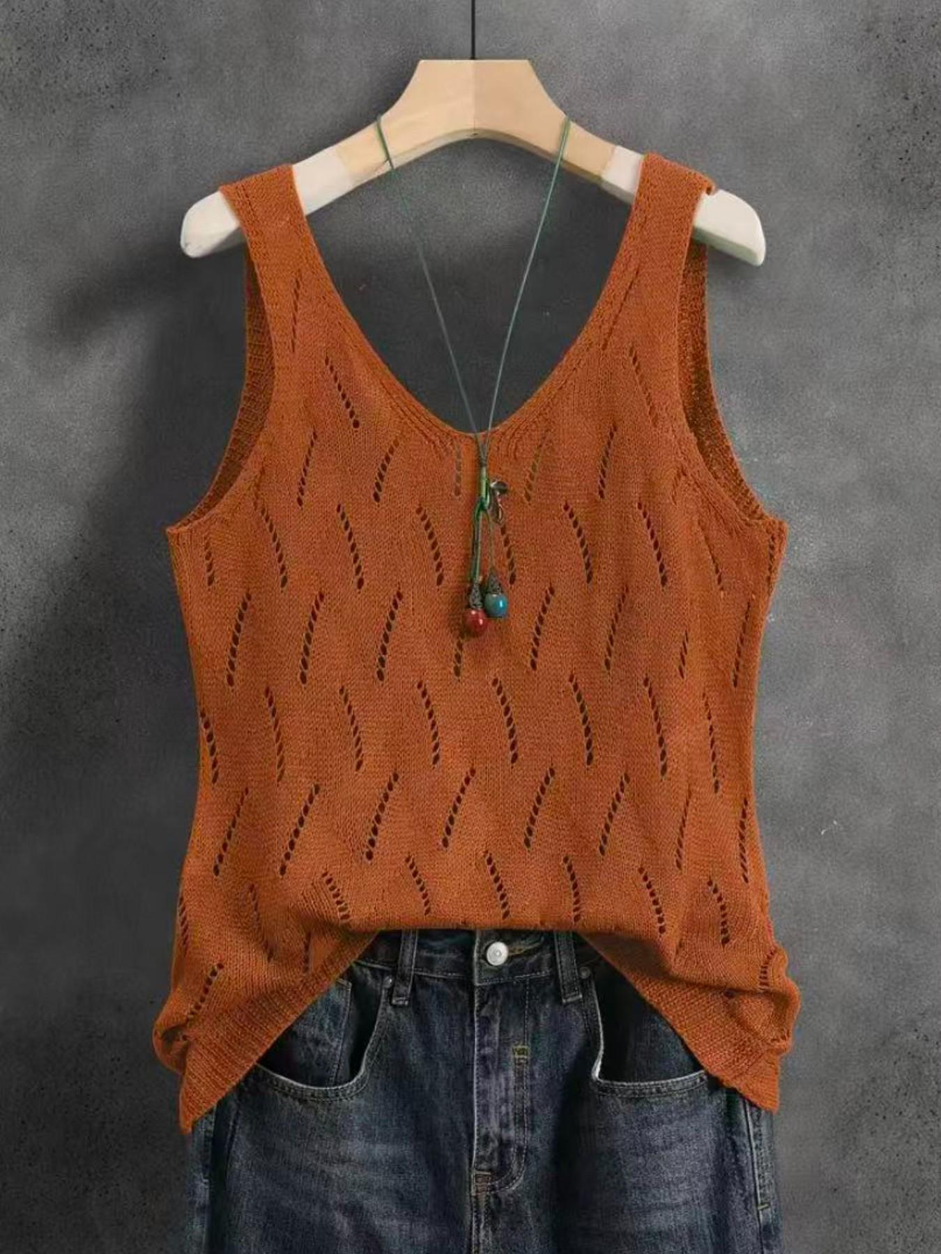 Women's V-Back Cutout Cross Camisole Tank Top, Summer Casual Sleeveless Backless Twist Knot Top, Lightweight Breathable Versatile Elegant Fashion Top