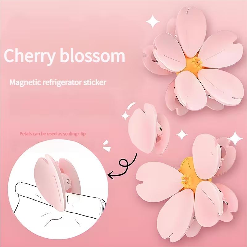 Magnetic Cherry Blossom Bag Clip, Food Sealing Clip for Snacks, Bread, Pet Food, Refrigerator Organization, Kitchen Decor Gift