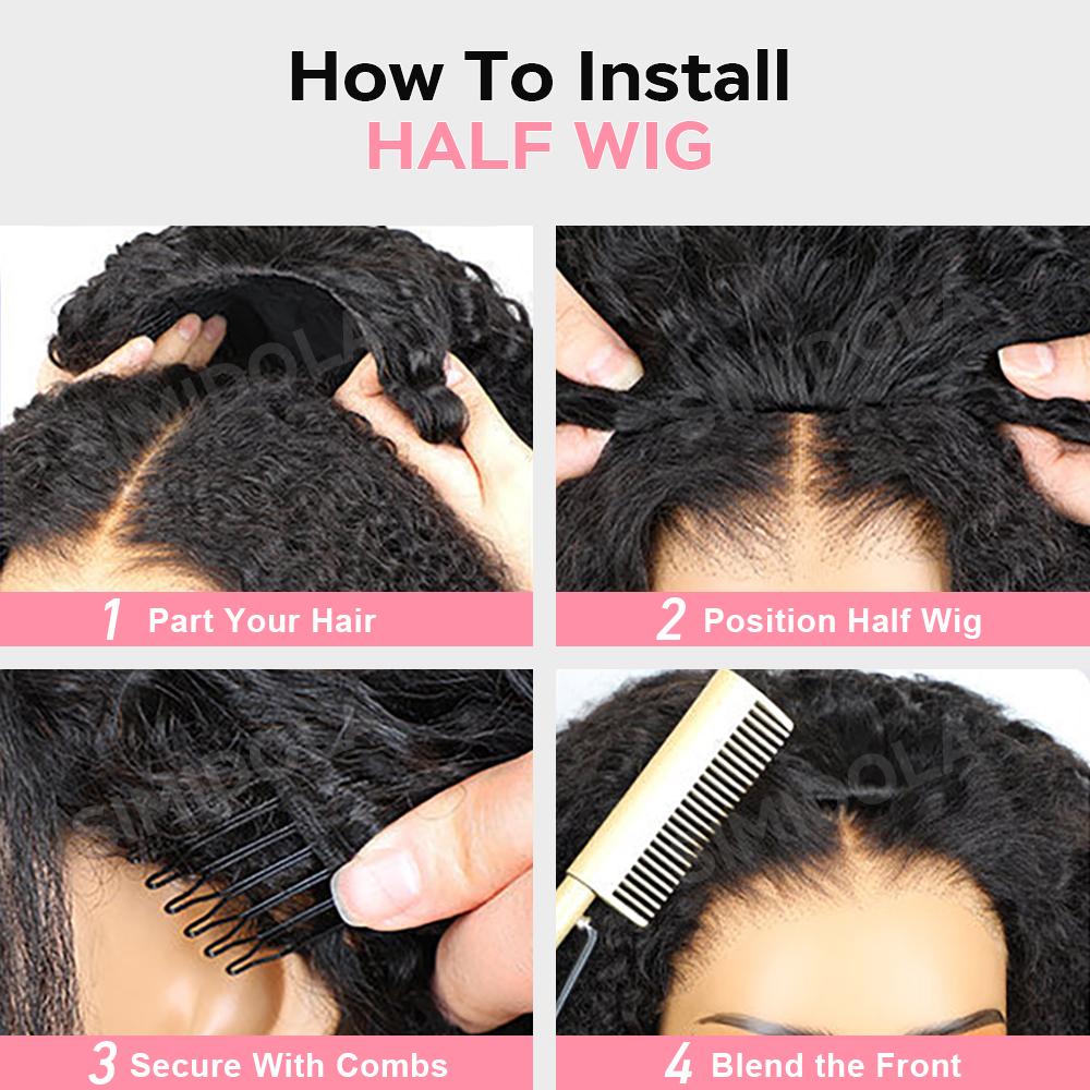 Simidola Burmese Curly Half Wig 13x6 Glueless Lace Upgrade With Drawstring Cap Invisible Hairline Human Hair Wigs Friendly  Beginners 200% Density Natural Black Spiral Curly End Human Hair Detangling Brush
