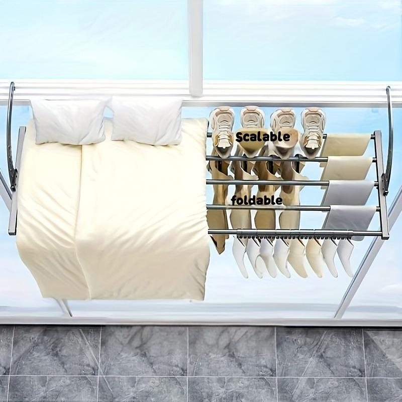 1pcs Adjustable Outdoor Clothes Drying Rack, Space Saving Balcony Garden Hook, Drying Rack, Hanging Hanging Rack, Large Size Drying Rack Retractable, Foldable Drying Rack for Railing, Door & Windows, Balcony, Indoor, Outdoor Adjustable, Plastic Material