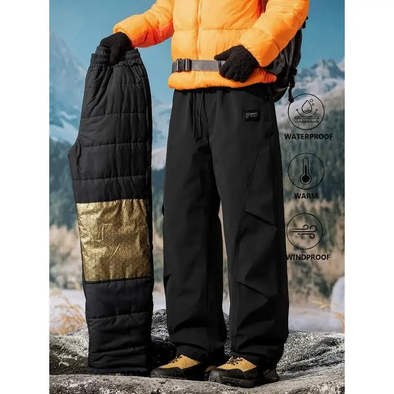 Men's Winter Outdoor Thick Ski Pants Athletic Bottoms Waterproof Insulated Windproof Design Suitable for Men and Women Fall Winter Hiking