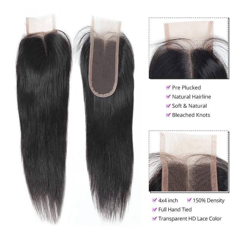 Silky Straight Human Hair Bundles 2x6 /4x4 Lace Closure With Bundles Straight Bundles With Closure 4x4 Inch Human Hair Bundles With Closure Virgin Human Hair Bundles with Closure Free Part Black Friday