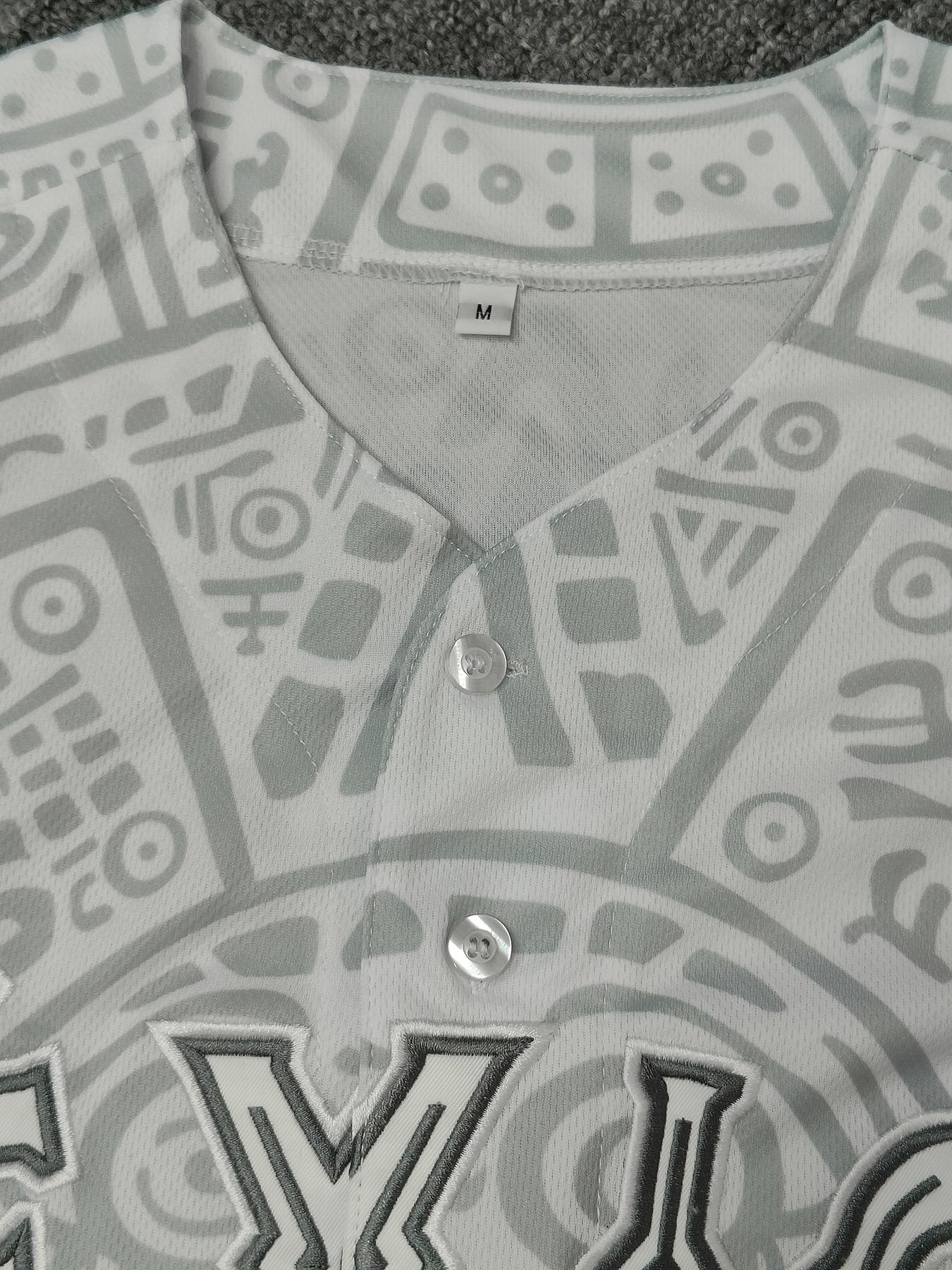 Men's baseball jersey with "MÉXICO" Embroidered with retro Mexican style, loose button cardigan suitable for sports and daily cultural wear, niche trend, Stylish jersey