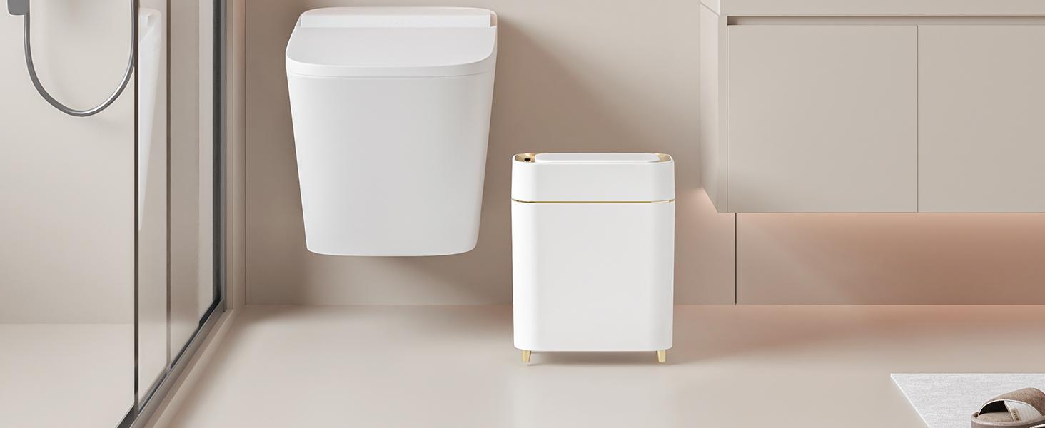 Pukomc Touchless Automatic Trash Bin – Wave or Knee-Operated, Quiet Lid, Detachable Liner, Battery-Powered for Home/Office.