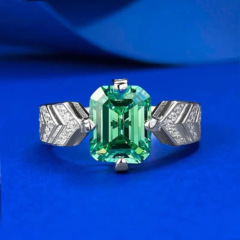 Luxury 18K white Solid Platinum PT950 certifid new platinum inlaid 7*9 tourmaline green ring high-end design jewelry