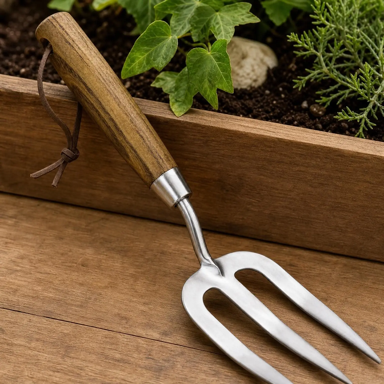 Garden Hand Fork, 12.3'' Hand Weeding Fork with Sharp Tine for Easy Uprooting Large Weeds, Stainless Steel Garden Fork, Comfortable Wood Handle Hand Fork for Loosening Soil, Composting