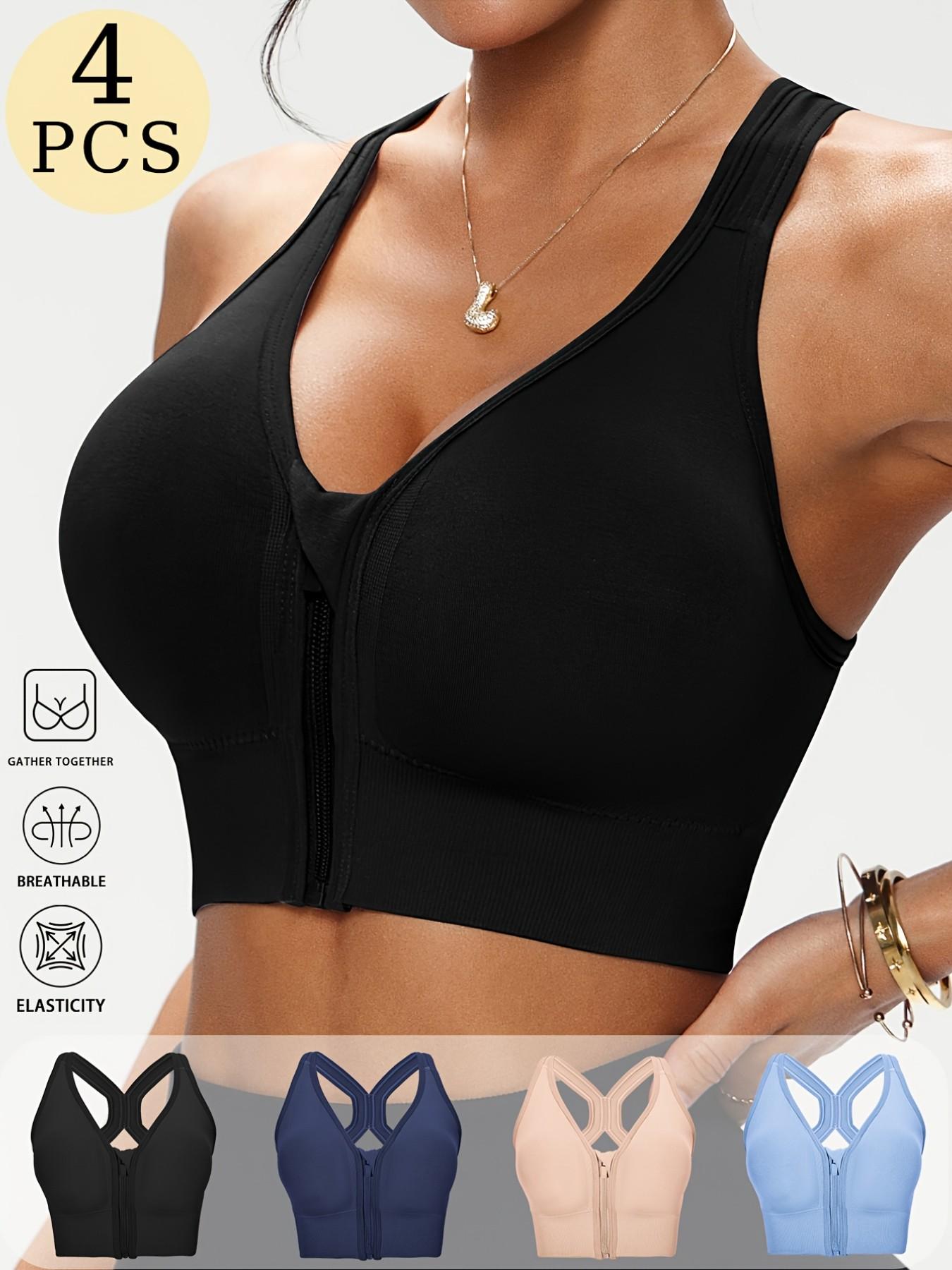 Women's Sports Bra, Front Zip Design, Detachable Pads, X-Back Strapless, Breathable, Medium Support, Slim Fit, Casual Style