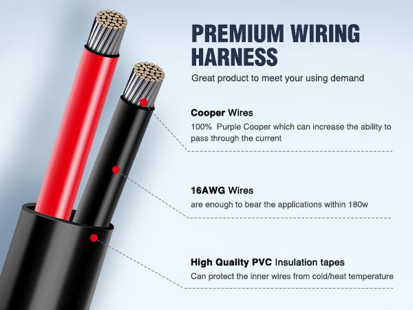 Nilight 2PCS 16 AWG Wiring Harness Extension Kit –Help 1 Lead Harness to Connect 2 Off Road LED Light Bar Black