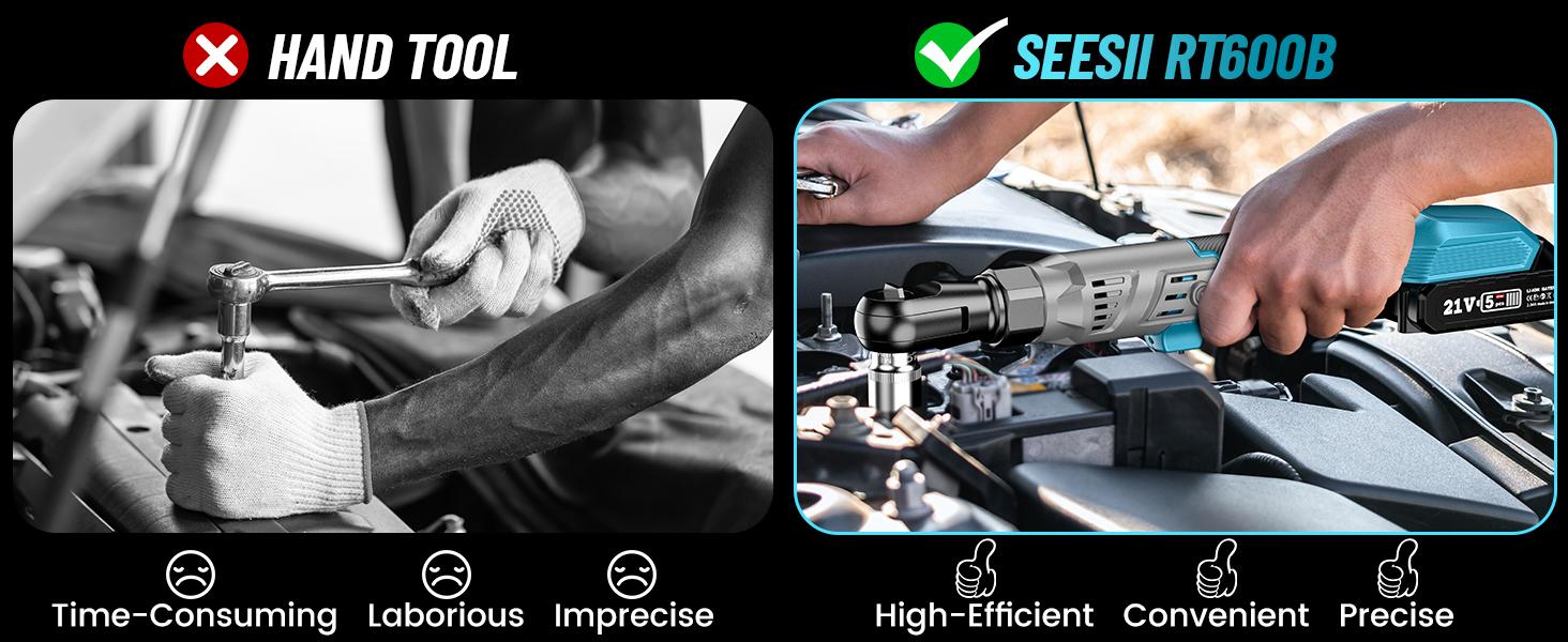 Seesii 1/2" Cordless Ratchet Wrench,66Ft-lbs Torque, Electric Brushless Ratchet Wrench w/ 2 Batteries, Variable Speed Trigger, 8 Sockets, 1/4" & 3/8" Adapter, 3" Extension Bar, RT600C Black Friday Deals