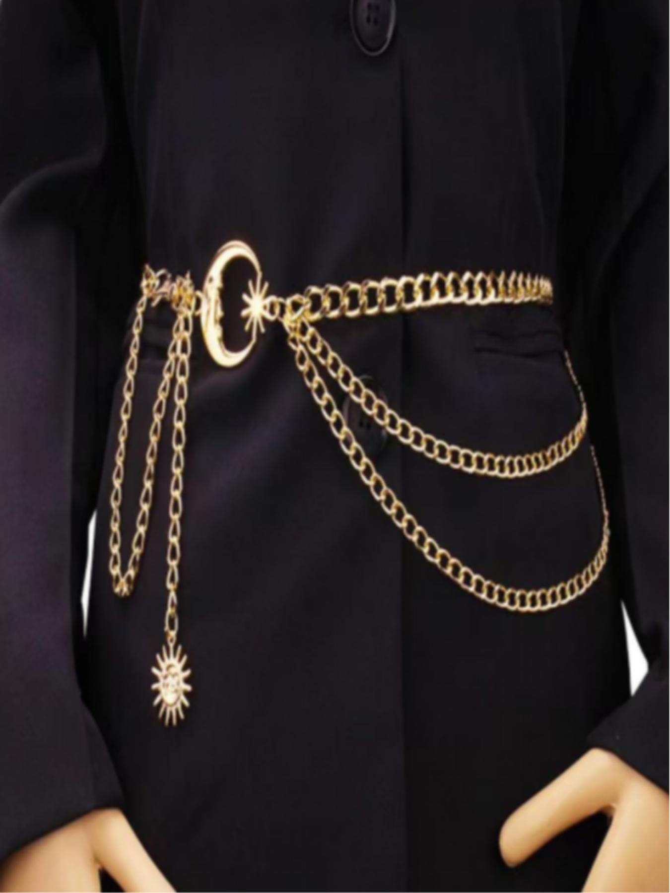 Hiphop Punk Crescent Body Chain, Multi-Layer Metal Moon Necklace, Trendy Accessory for Street Style, Unisex Fashion Jewelry