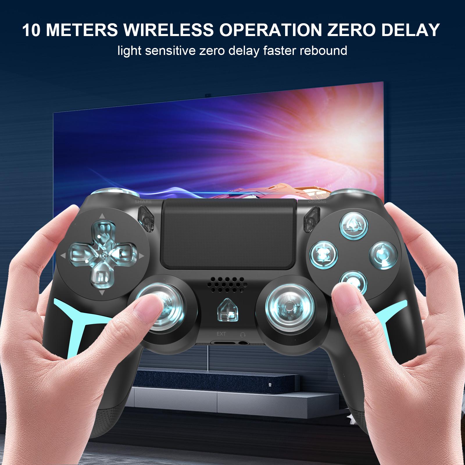 Wireless RGB Gaming Controller with Tri-Color Lighting Compatible with PS4, PS3, and PC RGB Lighting, LED Bluetooth Gaming Controller Six-Axis Gyroscope, Dual Vibration Feedback