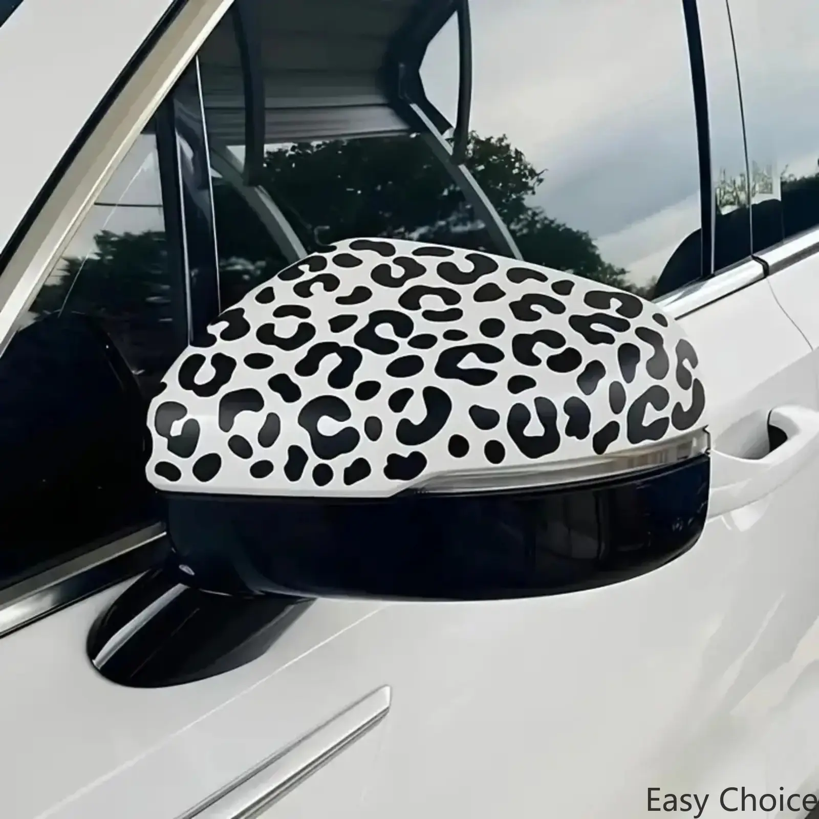 4 Pack Leopard Print Automotive Vinyl Decals, Waterproof Scratch Cover Stickers For Car Rearview Mirrors Windows, Easy Apply Wrap Decor For Camping Hammock Styling